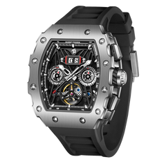 REEF TIGER Aurora RGA3009 Tonneau Automatic Mechanical Watch for Men - Multifunctional Date Luminous Waterproof Flywheel Watch