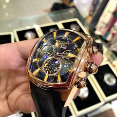 Reef Tiger Aurora Tank II RGA3069 Automatic Watch, Skeleton Dial, Luminous Hands, 45mm Rose Gold Case