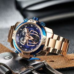 Reef Tiger Aurora Spider RGA3532-S Sports Style Men's Luxury Rose Gold Stainless Steel Automatic Mechanical Watch with Calendar