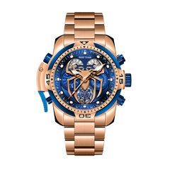 Reef Tiger Aurora Spider RGA3532-S Sports Style Men's Luxury Rose Gold Stainless Steel Automatic Mechanical Watch with Calendar