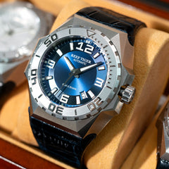 Reef Tiger RGA6903 Men's Diving Watch 20ATM Automatic Movement Wristwatch - Blue Dial & 200M Waterproof