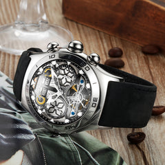 Reef Tiger Aurora RGA703 Men's Automatic Skeleton Unique Watch Genuine Leather Band with self Winding Mechanical Movement