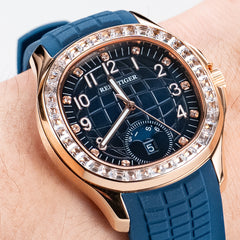 Inlay Cubic Zirconia 39mm Blue Dial & Rose Gold Sqaure Automatic Watch - RGA1805 Multi-Dial Week Date Watch
