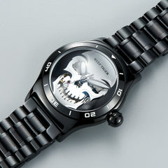 All Black Reef Tiger RGA70S7 Mens Luxury Bubble Sapphire Skeleton Automatic Skull Watch