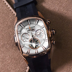 Aurora Tank II RGA3069 Mechanical Men's Watch - Reef Tiger Stainless Steel Automatic Skeleton Watch Waterproof Watches