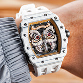 Reef Tiger RGA3009 - Unique Luxury White Carbon Fiber Case Chinese Lion Dance Automatic Watches