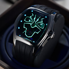 Reef Tiger RGA3061-LEO Luxury Mens Skeleton Tonneau Automatic Mechanical Watch For Men - 50M Waterproof Super Luminous Watch