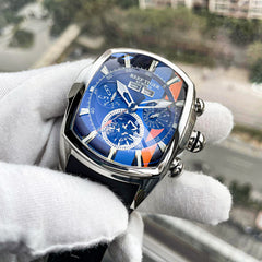 Reef Tiger RGA3069 Men's Tonneau Automatic Watch - Racing Skeleton Automatic Winding Mechanical Waterproof Watches