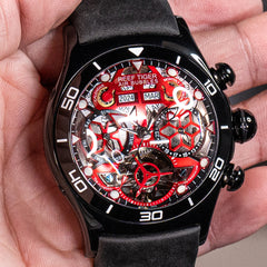 All Black Reef Tiger Aurora RGA703 Mens Sport Automatic Skeleton Red Dial Watches