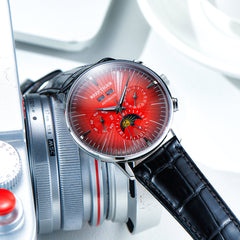 Red Dial Automatic Multifunctional Day/Date Moon phase Watch For Men - REEF TIGER RGA8218 Vintage Business Wristwatch