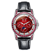 Reef Tiger RGA1988 Affordable Luxury Burgundy Red Zirconia Bezel & Dial Moon Phase Date Casual Watch for Men's