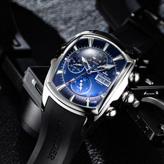 Discover stylish Blue Men's Three-Eye Sports Tonneau Automatic Mechanical Watch for men - Reef Tiger Tank-P RGA3069