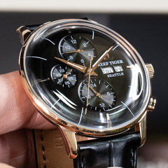 Affordable Luxury Black & Multifunction Three Eyes Subdial Automatic Mechanical Watch - Reef Tiger RGA1699 Rose Gold Watch
