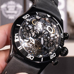 All Black Reef Tiger RGA703 Men Sport Automatic Skeleton Watch with Date Day