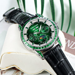 Luxury Green Zirconia Automatic Multifunctional Mechanical Moon Phase Watch - Reef Tiger Classics Philosopher RGA1988