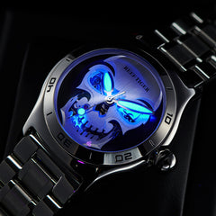 All Black Reef Tiger RGA70S7 Mens Luxury Bubble Sapphire Skeleton Automatic Skull Watch
