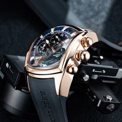 Reef Tiger Tank-P RGA3069 Men's Luxury Multifunctional Automatic Three-eye Watch - Best Rose Gold Watch for Sale