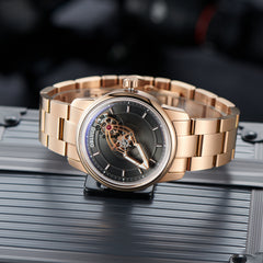 Cool Rose Gold Case and Spaceship Hand Dial, 50m Waterproof - OBLVLO JM Space Automatic Dress Watch for Men