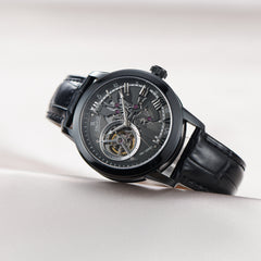 Luxury OBLVLO VMQ Series - Affordable All Black/Diamond Zirconia Case Mens Automatic Tourbillon Style Dial Dress Watches