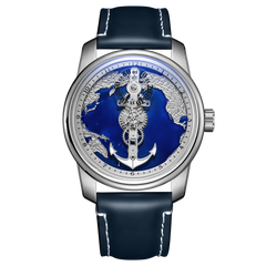 OBLVLO JM-Sailing Blue Cold Enamel Dial & Pacific Ocean Maps Automatic Watches - Cool Luminous Waterproof Business Watch
