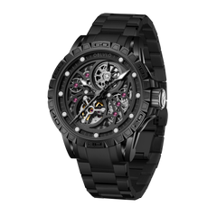 Affordable Cool OBLVLO LMS Luxury Automatic Black PVD Watches - Rubber/Leather Strap Watch for Men