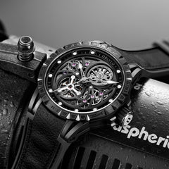 Affordable Cool OBLVLO LMS Luxury Automatic Black PVD Watches - Rubber/Leather Strap Watch for Men