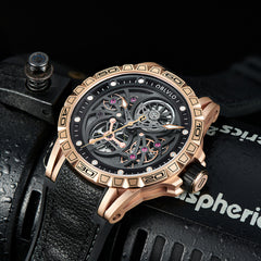 OBLVLO LMS Affordable Luxury Rose Gold Skeleton Automatic Watches - Unique Cool Men's Watches