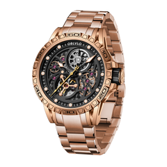 OBLVLO LMS Affordable Luxury Rose Gold Skeleton Automatic Watches - Unique Cool Men's Watches