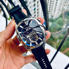 Reef Tiger Aurora Tank II RGA3069 - Mens Waterproof Automatic Self Winding Skeleton Tourbillon Style Dial Watches