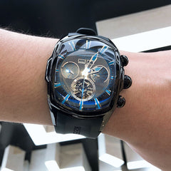 Reef Tiger Aurora Tank II RGA3069 Mens Automatic Self Winding Mechanical Skeleton Black Dial/Rubber Wrist Watch