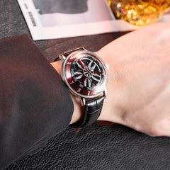 OBLVLO SCM-SK Unique Red Skeleton 42mm Supercar Alloy Wheels Dial Watches - Men Automatic Super Luminous Mechanical Mens Dive Watch