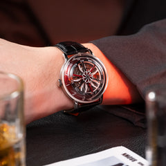 OBLVLO SCM-SK Unique Red Skeleton 42mm Supercar Alloy Wheels Dial Watches - Men Automatic Super Luminous Mechanical Mens Dive Watch
