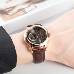 Best Affordable Luxury Rose Gold & Zirconia Case Mens Automatic Tourbillon Style Dial Dress Watches - OBLVLO VMQ Series