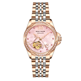 Pink Shell Pattern Dial Diamond Automatic Watch for Women - Fashion Luxury Rose Gold REEF TIGER RGA1583 Women Watches