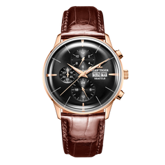 Affordable Luxury Black & Multifunction Three Eyes Subdial Automatic Mechanical Watch - Reef Tiger RGA1699 Rose Gold Watch