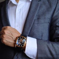 Reef Tiger Aurora Tank II RGA3069 Mens Watches - Fashion 45mm Automatic Stainless Steel Waterproof Skeleton Watches