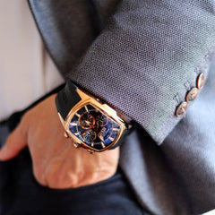 Reef Tiger Aurora Tank II RGA3069 Men's Automatic Watch with Mechanical Movement and Skeleton Tourbillon Style Dial