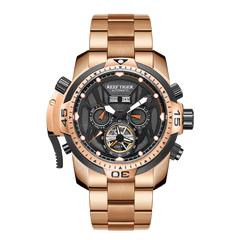 Rose Gold Reef Tiger Aurora RA3532 Men's Automatic Mechanical Watch - Sports Design, Durable Stainless Steel Case/Strap