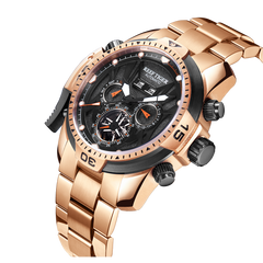 Rose Gold Reef Tiger Aurora RA3532 Men's Automatic Mechanical Watch - Sports Design, Durable Stainless Steel Case/Strap