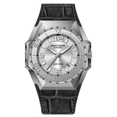 Reef Tiger RGA6903 Mens Military Automatic Mechanical Watches - Blue Silver Dial & 200M Waterproof