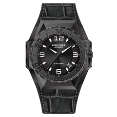 Reef Tiger RGA6903 43mm Black Case Automatic Men's Dive Watch - Perfect for Sea Wear and Watersports
