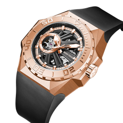 Rose Gold 43mm Japan NH36A Automatic Movement Waterproof Wristwatch - Reef Tiger RGA6903-S Skeleton Dive Watch