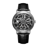 OBLVLO SCM-SK 42mm Automatic Skeleton Watches with Cool Unique Supercar Alloy Wheels Black Dial Design Watch