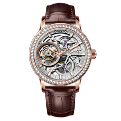 OBLVLO VM TB Mens Skeleton Tourbillon Watches - Zirconium Diamond Inlaid Bezel Watches for Men