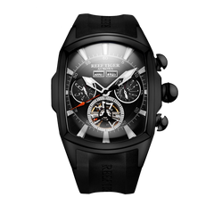 Reef Tiger Aurora Tank II RGA3069 Mens Automatic Skeleton Watches for Men - All Black Case & Rubber Strap