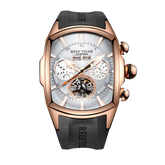 Reef Tiger Aurora Tank II RGA3069 Automatic Watches for Men, Rose Gold Skeleton Mechanical Movement & Rubber Strap Watches