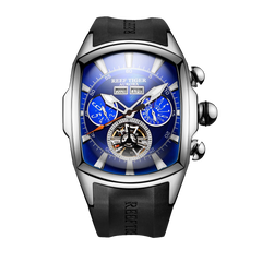 Reef Tiger Aurora Tank II RGA3069 - Mens Waterproof Automatic Self Winding Skeleton Tourbillon Style Dial Watches