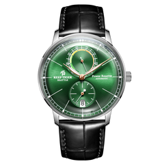 High quality RGA82B0-3 Men's 42mm Green Dial Automatic Mechanical Dress Watch - REEF TIGER Power Reserve Vintage Watches