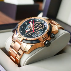 Men's Rose Gold Stainless Steel Case/Strap Automatic Mechanical Watches - Reef Tiger Aurora Concept 2 RGA3591 with Multi-Functional Sport Design