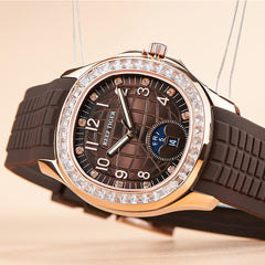 Fashion 39mm Brown Dial & Cubic Zirconia Mens Automatic Mechanical Movement Date Week Waterproof Watch - Rose Gold RGA1805